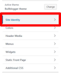 Select Site identity from WordPress Customize menu